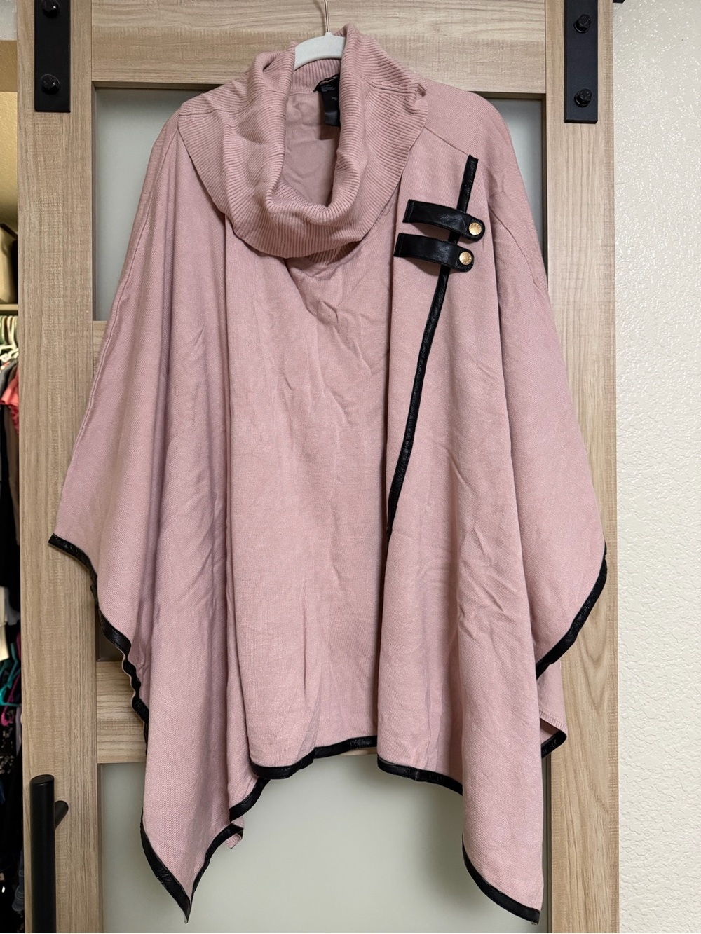 bebe Dusty Pink Hooded Cape with Black Trim